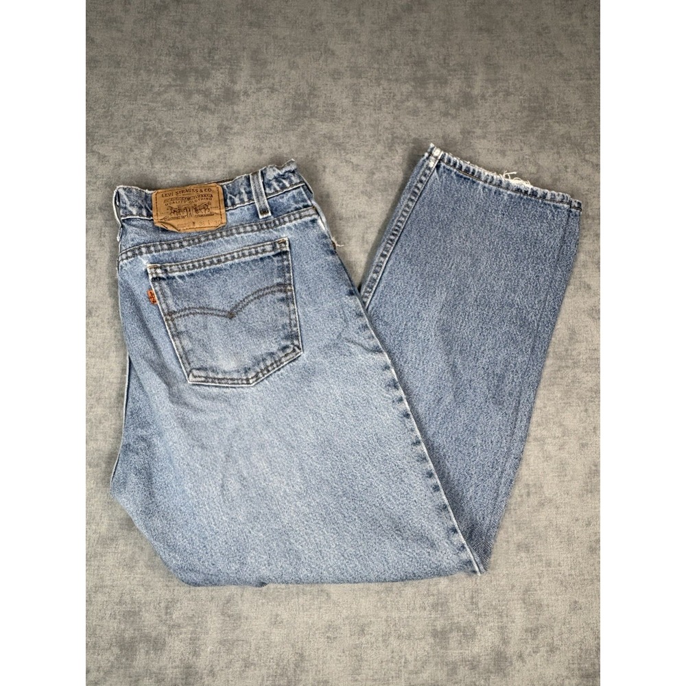 Vintage 1993 Levis 505 Orange Tab Jeans 36x30 USA Made Distressed Light Wash